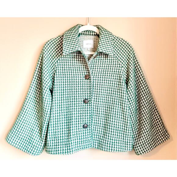 Anthropologie Jacket in Green Cream Silver Soft Fabric - Femme Swing - Like New! - Picture 2 of 15